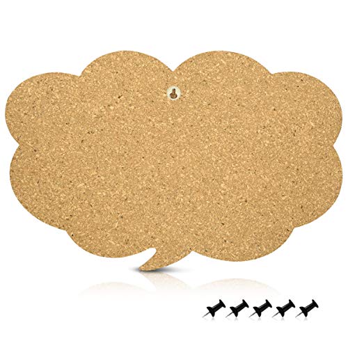 Navaris tablero de corcho con forma de nube - Pizarra de corcho de 44x29x1CM - Tablón para colgar anuncios y fotos con 5 chinchetas incluidas