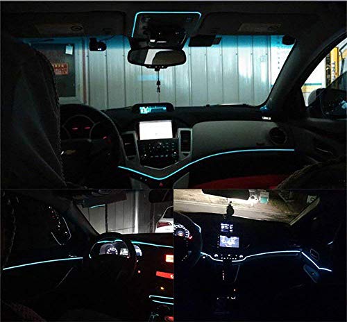 Neon LED EL cable para interior automotriz Cosplay lámpara de línea electroluminiscente LED emisora de luz decorativa con unidad de tira de luz 5V，Ice Blue, 1 m