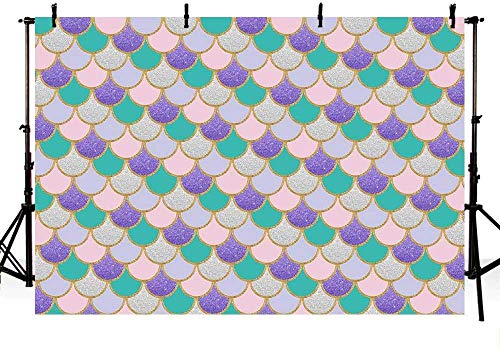 New Mermaid Theme Photography Backdrop Props Under The Sea Girl Princess Birthday Party Decoration Shell Baby Shower Purple Pink Teal Gold Sparkle Photo Studio Stand Fondo Piscina Banner 250x180cm