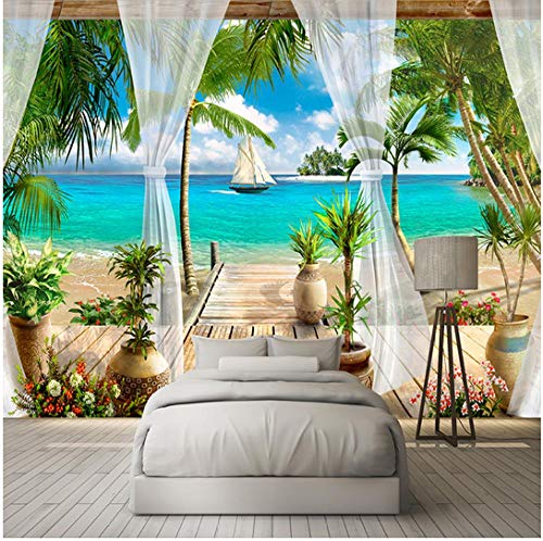 Newberli Custom 3D Photo Wallpaper Balcón Playa De Arena Vista Al Mar Sala De Estar 3D Sofá Dormitorio Fondo De Pared Mural Wallpaper Decoración Para El Hogar