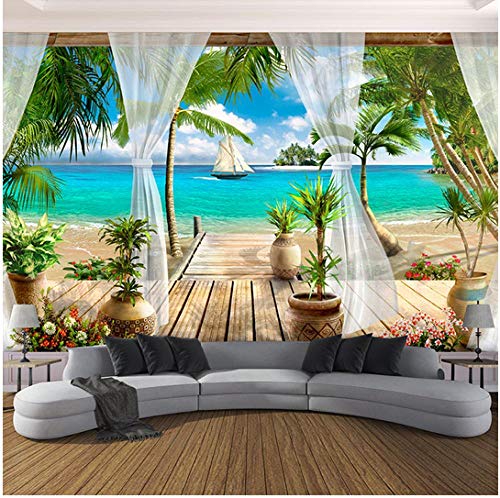 Newberli Custom 3D Photo Wallpaper Balcón Playa De Arena Vista Al Mar Sala De Estar 3D Sofá Dormitorio Fondo De Pared Mural Wallpaper Decoración Para El Hogar