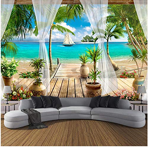 Newberli Custom 3D Photo Wallpaper Balcón Playa De Arena Vista Al Mar Sala De Estar 3D Sofá Dormitorio Fondo De Pared Mural Wallpaper Decoración Para El Hogar