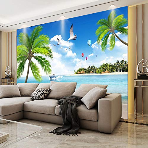 Newberli Papel Tapiz 3D Revestimiento De Pared Sala De Estar Sofá Dormitorio Fondo Pared Mar Vista Playa Arena Cocotero Decoración Mural