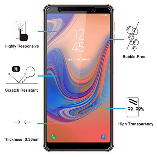 NEW'C 2 Unidades, Protector de Pantalla para Samsung Galaxy A7 (2018), Antiarañazos, Antihuellas, Sin Burbujas, Dureza 9H, 0.33 mm Ultra Transparente, Vidrio Templado Ultra Resistente