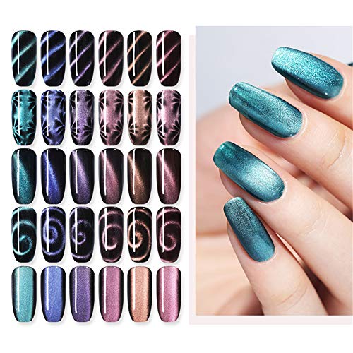 NICOLE DIARY 5ml Gel de ojos de gato Esmalte de uñas Efecto 5D Barniz de gel magnético Soak Off Gel UV Kit de decoración de manicura lasergráfica mágica (6 botellas)