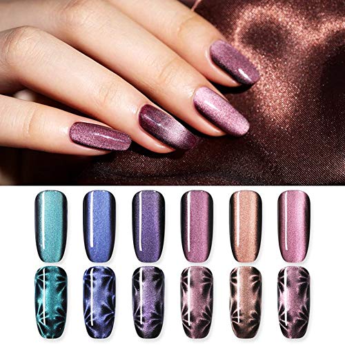 NICOLE DIARY 5ml Gel de ojos de gato Esmalte de uñas Efecto 5D Barniz de gel magnético Soak Off Gel UV Kit de decoración de manicura lasergráfica mágica (6 botellas)