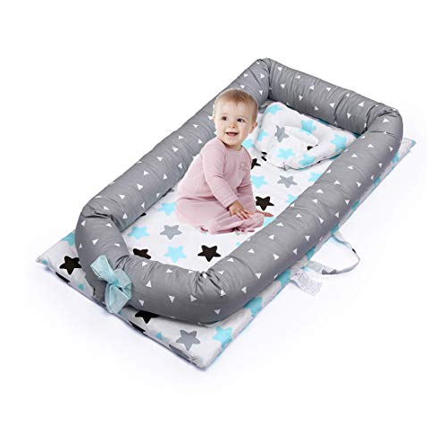 Nido de Bebé Dormir Recien Recién Nacido, Mooedcoe Cama Tumbona de Bebé Portátil de Viaje, Bebé Cuna Sueño, Respirable, Algodón 100% con Almohada 48 x 82.8cm (durante 0-24 meses)