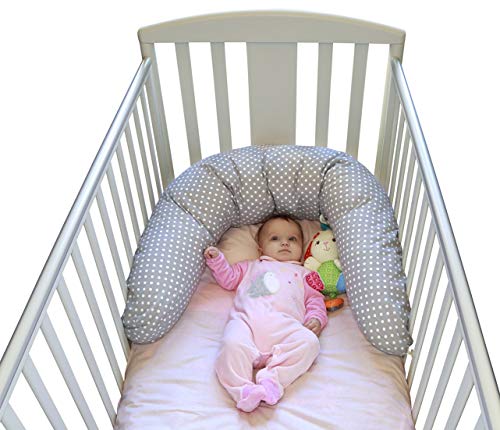 Niimo Cojin Lactancia Bebe y Almohada Embarazada Dormir Multifuncion Funda Cojin 100% Algodon Desenfundable y Lavable Relleno de Poliester Multiusos Maternidad (Gris - Lunares Blancos)