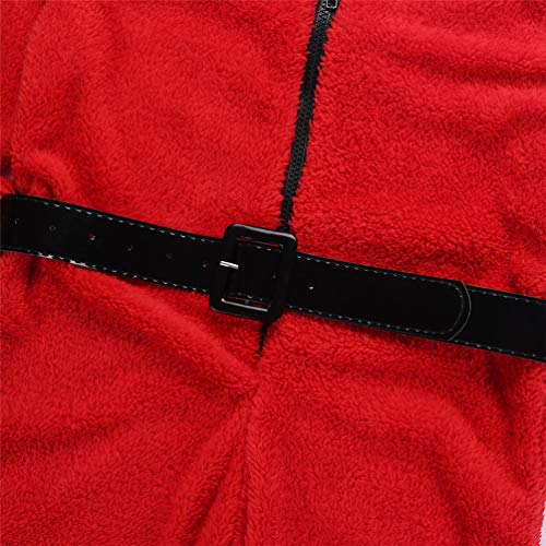 Niñas Trajes De Santa Ropa Suave Polar De Coral con Capucha Mono Pijamas con Cinturón De Fiesta De La Navidad del Partido De Cosplay,Rojo,L