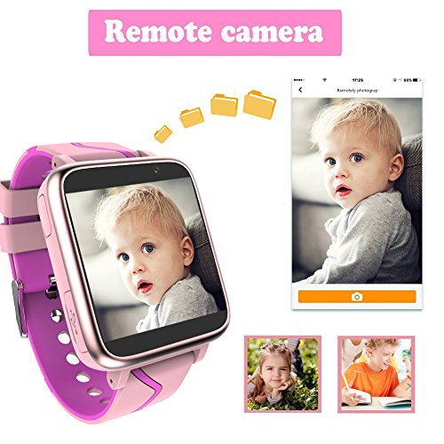 Niños Musica Smartwatch Phone, Reloj Inteligente MP3 con Localizador GPS Chat de Voz SOS Cámara Despertador FM Linterna Relojes para Niños Niñas 4-15 años de Edad Compatible con iOS Android, Rosa