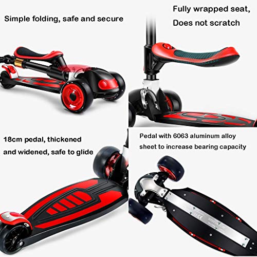 Niños NLIAN- 3 en 1 Patinete for, 4 Scooter for Altura Ajustable con Asiento Scooter de 3 Ruedas Ruedas Intermitentes de PU Cubierta Extra Ancha for 2 A 12 Años