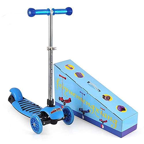 Niños NLIAN- Kick Scooter for, 3 Ruedas Intermitente Planeador Patinete con Altura Ajustable y Desmontable Antideslizante Cubierta Ancha for Niño Niña Hermosa 3+ Paquete (Color : Blue)