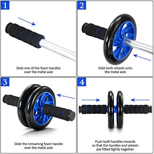 Nishore Rueda Abdominales Fitness, AB Roller Wheel Abdominal, con Banda de Resistencia de 8 Formas Banda de Lazo Kit de Paquete de Cuerda de Salto, Gimnasio en Casa Conjunto de Ejercicios