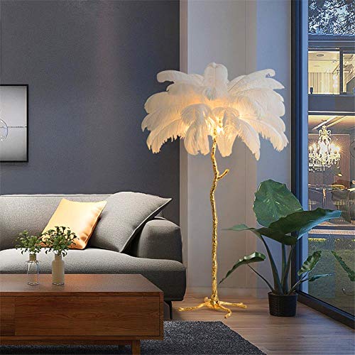 Nordic Ostrich Feather Floor Lamp Stand Light Copper Modern Interior Lighting Decor Home Floor Lights Luminaria Ostrich Feather,White,M 120CM