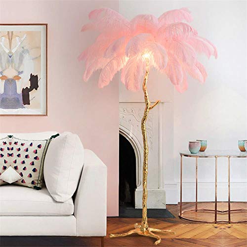 Nordic Ostrich Feather Floor Lamp Stand Light Copper Modern Interior Lighting Decor Home Floor Lights Luminaria Ostrich Feather,White,M 120CM