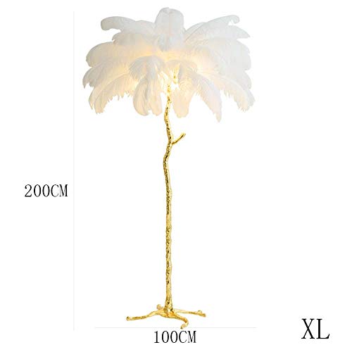 Nordic Ostrich Feather Floor Lamp Stand Light Copper Modern Interior Lighting Decor Home Floor Lights Luminaria Ostrich Feather,White,M 120CM