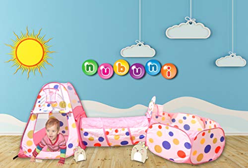 NUBUNI 3 en 1 Tienda Campaña Infantil : Piscina de Bolas + Casita Infantil + Tunel de Juego : Plegable Parque Bebe Bolas Infantil Jardín Exterior Interior Juguetes Niños Niñas Bebes Casitas Tela Tipi