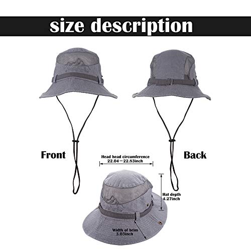 Obling Sombrero Sol algodón protección UV,Sombrero Verano,Sombrero Playa,Sombrero Safari Boonie,Sombrero Pesca Plegable con Malla Transpirable Correa Ajustable para Barbilla- Hombres Mujeres(Gris)