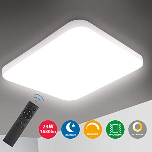 Oeegoo Lámpara de Techo Regulable, LED Plafón 24W 1680LM para Dormitorio Cocina Sala de Estar Comedor Balcón Pasillo RA>80 (Color de Luz Regulable 3000K a 6000K, Brillo Ajustable 10% a 100%)