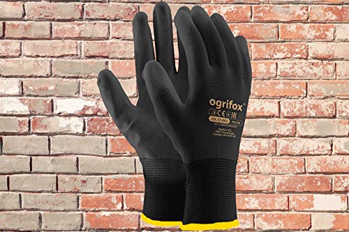 Ogrifox OX-Poliur_Bb10 - Guantes de protección Ox.12.442 Poliur, color negro (10 tamaños, 12 unidades)