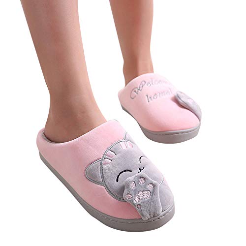 OHQ Zapatillas De Estar por Casa Mujer Invierno Dibujos Animados Gato Antideslizante CáLido Interior Dormitorio Zapatos De Piso