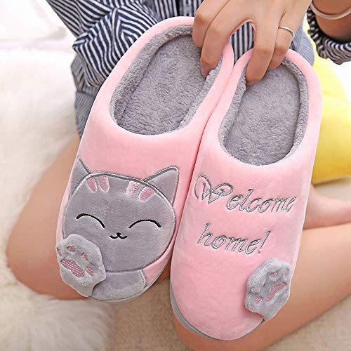 OHQ Zapatillas De Estar por Casa Mujer Invierno Dibujos Animados Gato Antideslizante CáLido Interior Dormitorio Zapatos De Piso