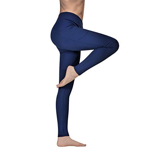 Ollrynns Leggins Deportivos Mujer Cintura Alta Pantalones Deportivos Mallas Leggings con Bolsillos para Running Training Fitness CA166 (Azul profundo, Medium)