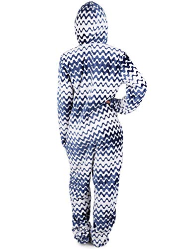 Onsies Pijamas Pijama de un Pieza para Mujer con Motivos Geométricos (XL, Azul y Blanco)