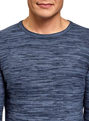 oodji Ultra Hombre Jersey Melange con Cuello Redondo, Azul, ES 56 / XL