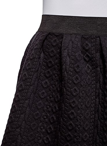 oodji Ultra Mujer Falda de Tejido Texturizado con Cinturón Elástico, Negro, ES 36 / XS