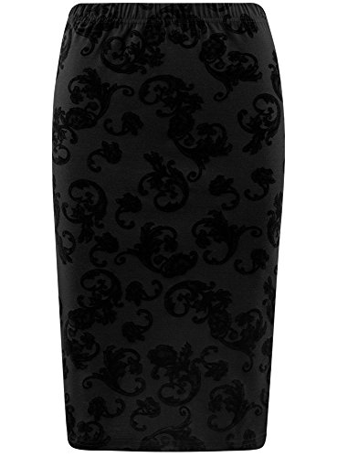 oodji Ultra Mujer Falda Lápiz con Estampado de Felpa, Negro, ES 36 / XS