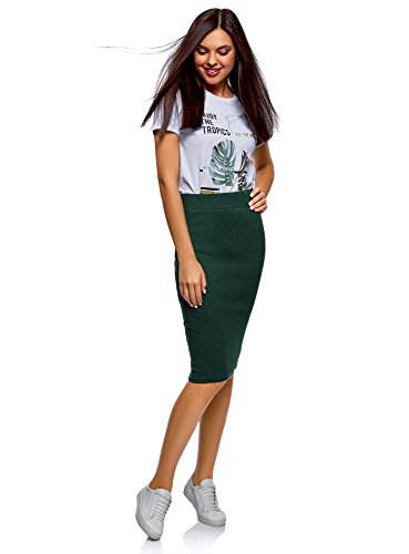 oodji Ultra Mujer Falda Midi de Punto, Verde, ES 34 / XXS