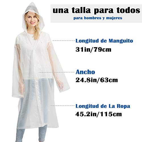 Opret Chubasqueros Impermeable (Paquete de 2), Ponchos Impermeables Capa Lluvia con Mangas y Capucha para Mujer y Hombre, Chubasquero Transparente