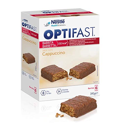 OPTIFAST Barritas Cappuccino. Estuche de 6 barritas de 65g cada una, sustitutivas de la comida para control de peso