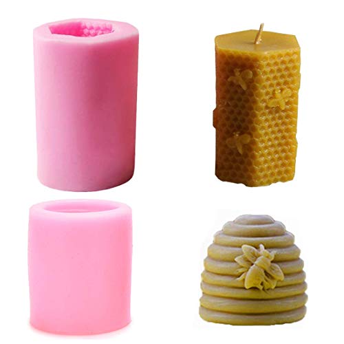 Osun - Juego de 2 moldes de Silicona 3D para Velas de Cera de Abeja caseras, jabón, loción Bar, Fondant, Chocolate, Dulces, decoración de Pasteles, Polymer Fimo Clay Etc