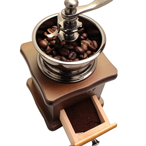 OULII Granos de café Manual Mano Molinillo Especias Hierbas Vintage Estilo de Madera Retro de Burr Molinillo de Granos de café Lazos eléctrica Molinillo de Cereales – Regalo para los Amantes