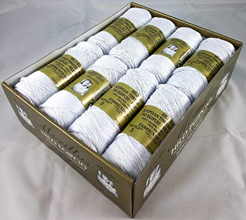 ▷ Pack de 16 Zepelines Ne 5/2 color blanco punto azul de algodón perlé 100% egipcio mercerizado para tejer labores de ganchillo o punto con un acabado elegante.