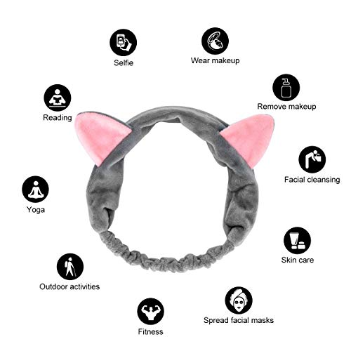 Pack de 3 diademas elásticas de terciopelo para orejas de gato, limpieza facial, belleza adorable, cosmética para el cabello