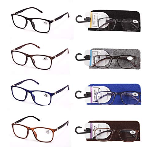 Pack de 4 Gafas de Lectura Vista Cansada Presbicia, Gafas de Hombre y Mujer Unisex con Montura de Pasta, Bisagras Standard, Para Leer, Ver de Cerca (+1.5 (908))