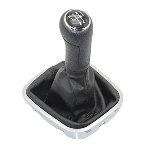 Palanca DE Engranaje 5 Speed ​​Shift Knob Engranaje del Coche con el Cromo del Cuero de Arranque/for VW/Ajuste for Polo/Fit for el sedán (Color : Black)