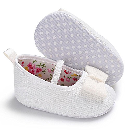 PAOLIAN Verano Zapatos para Bebé Niñas Zapatos de Primeros Pasos Antideslizante Pajarita Breathable Suela Blanda Tela de Algodón Zapatos de Niñito De 1 Meses 6 Meses 12 Meses 18 Meses (1, Blanco)