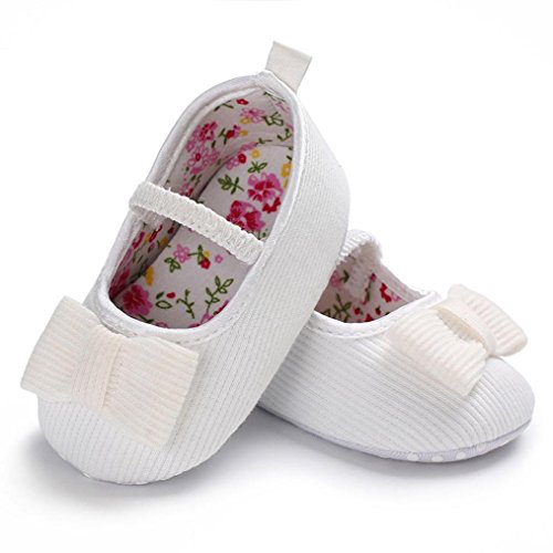 PAOLIAN Verano Zapatos para Bebé Niñas Zapatos de Primeros Pasos Antideslizante Pajarita Breathable Suela Blanda Tela de Algodón Zapatos de Niñito De 1 Meses 6 Meses 12 Meses 18 Meses (1, Blanco)