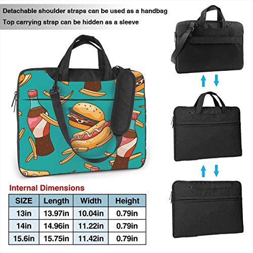 Papas Fritas de Dibujos Animados Hot Dog Burger Drink 15.6 in Bolsa para computadora portátil Cubierta Protectora para computadora portátil Bolso Bandolera