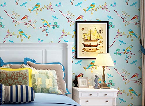 Papel Pintado Amarillo Azul Blanco Crema Rústico Ramita Pájaro Papel Pintado Naturaleza China Fondo Papel Pintado Decoración Del Hogar Dormitorio Idea Z04003 Crema Blanco Mural Etiqueta de la Pared