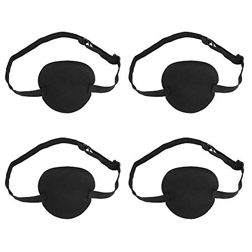 Parche Ocular BUZIFU 4pcs Parche en el Ojo con Goma Elastica, Parche ajustable, Máscara de Ojos para Niño o Adulto(Negro)