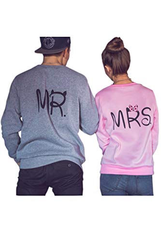 Pareja Sudadera A Juego Mujeres Hombres Mrs MR Casual Pulóver Pack Grey Women M/Men L