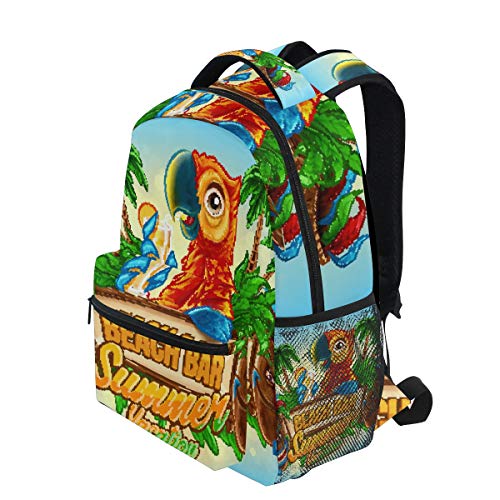 Parrot Beach Bar verano vacaciones escuela mochila gran capacidad lona mochila mochila mochila mochila casual viaje mochila para niños adultos adolescentes mujeres hombres