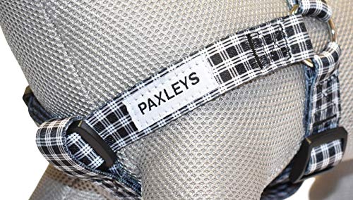 Paxleys Arnés para Perro de tartán, Color Blanco y Negro, Tallas Mediana y Grande