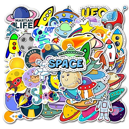 Pegatinas de Dibujos Animados para UFO Space Astronaut Rocket Ship Planet Sticker para Equipaje Laptop Nevera Bicicleta DIY Kids Toy 50 Pcs