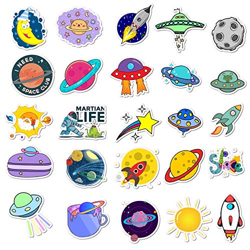 Pegatinas de Dibujos Animados para UFO Space Astronaut Rocket Ship Planet Sticker para Equipaje Laptop Nevera Bicicleta DIY Kids Toy 50 Pcs